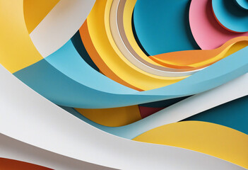 Abstract colorful background. Creative composition with geometric dynamic shapes and curved lines in white, blue and yellow colors