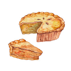 Pie, Fruit pie watercolor illustration, Apple pie watercolor