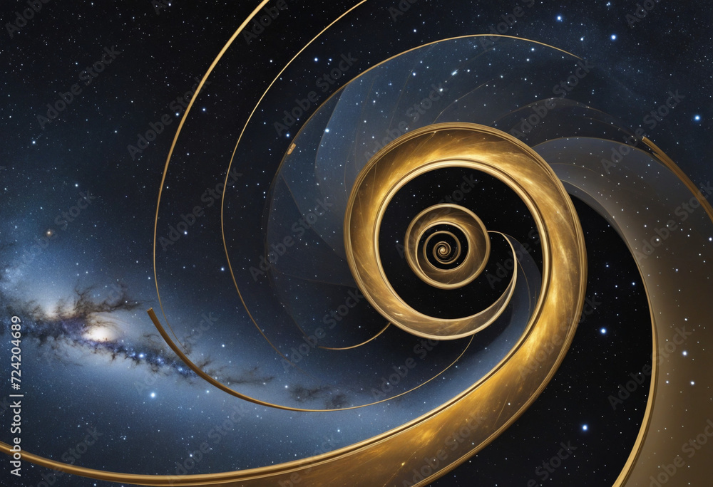 Wall mural abstract design of golden ratio. golden spiral on space background. generative ai