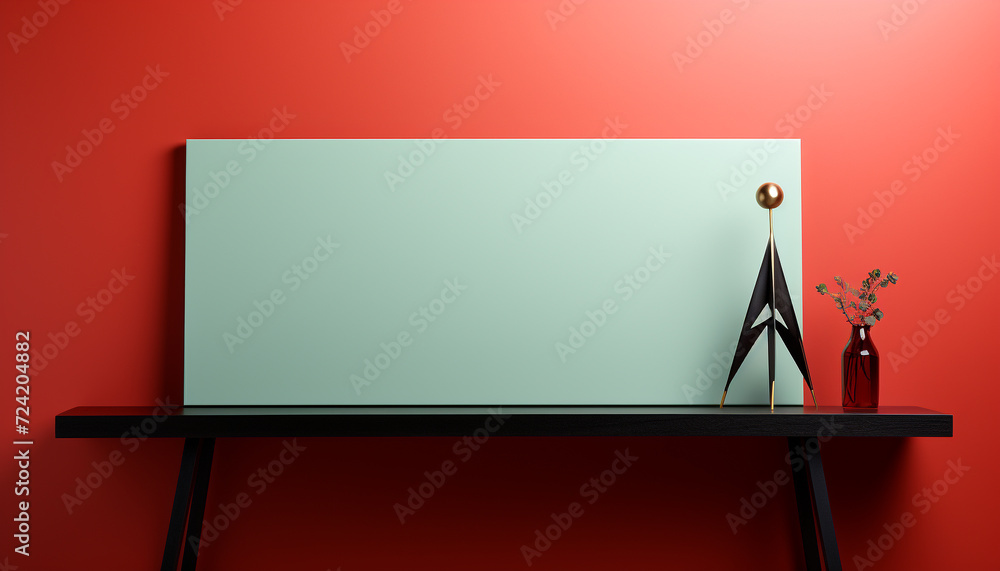 Aufkleber modern office desk with computer monitor and empty blank wall generated by ai