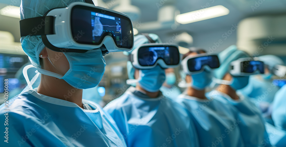 Poster doctors in specialized operating room operating using virtual reality glasses