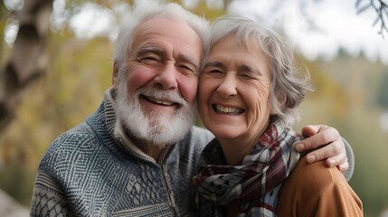 Elderly senior white couple enjoying the countryside