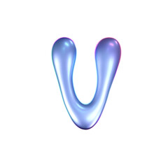 3d holographic liquid letter V in y2k style isolated on a white background. Render of 3d neon inflated iridescent alphabet with rainbow effect. 3d vector y2k hologram letter.