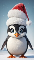 Fototapeta premium Christmas penguin with santa hat.