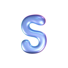 3d holographic liquid letter S in y2k style isolated on a white background. Render of 3d neon inflated iridescent alphabet with rainbow effect. 3d vector y2k hologram letter.