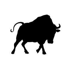 charging bull, bull silhouette - vector illustration