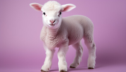 Cute lamb standing in grass, looking at camera with innocence generated by AI