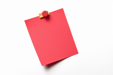 one red colored sticky note pinned on a white background, Empty blank note paper stick on white board, pinned Reminder memo isolated on flat wall, Red color blank sheet paper on white background