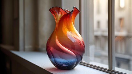 A colourful Murano glass vase with red, orange and blue colours - obrazy, fototapety, plakaty