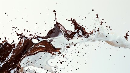 chocolate and milk splashes captured mid-air against a pristine white background, evoking a sense of indulgence and decadence in culinary delights.