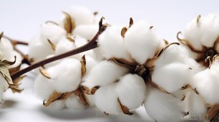 Cotton flowers on white background. AI generated.