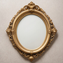 Vintage oval round photo frame isolated over transparent background Baroque Victorian ornate border frame. Royal interior luxury decor frame mock up for photo, picture, art, painting, 