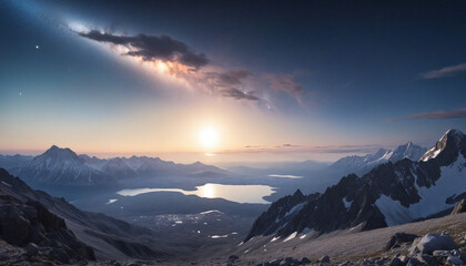 Fototapeta premium A celestial landscape featuring planets and stars, space landscape, land bridge