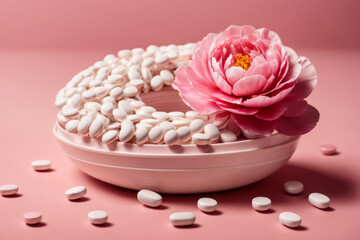 Pink Power: Women's Day Gender Venus Symbol with Pills and Peony