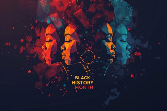 colorful geometric profiles on blue background for Black History Month Generative AI