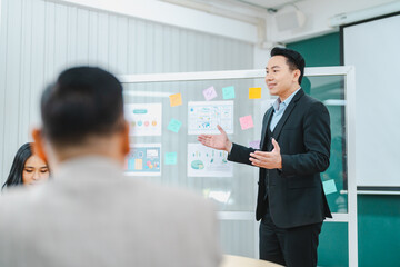 Professional diverse business people having collaboration team meeting in an office, technology and workers, men or employees with touchscreen planning sales, research or financial strategy in company