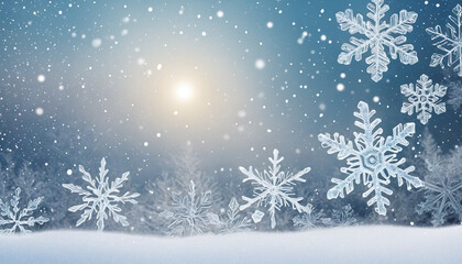 Snowflakes winter background with blurry lights