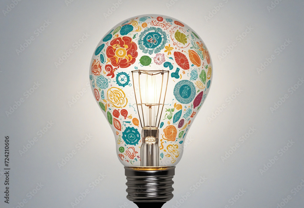 Poster human brain inside the lightbulb. eureka concept. creating ideas. generative ai