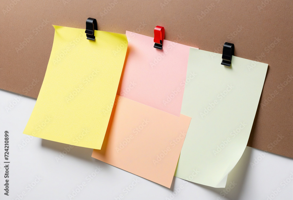 Aufkleber four colorful glued sticky notes isolated on white background. vivid colored notepaper for task and 