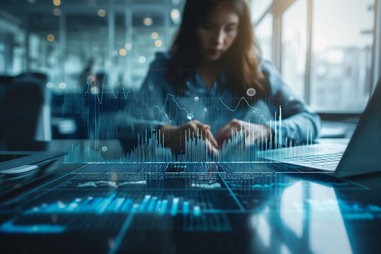 Business professionals analyzing data charts on a computer monitor, reflecting strategic business planning, financial analysis, and corporate growth concepts