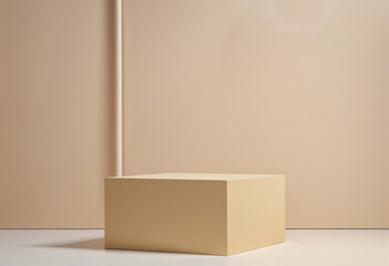 Abstract background trendy composition with geometric shape forms exhibition podium, platform for product presentation on pastel beige background
