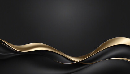 Abstract black luxury geometric background with flowing lines and waves. Modern shiny gold wavy lines on black color background
