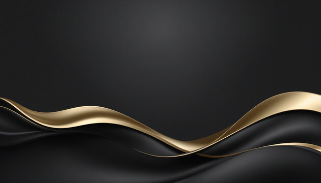 Abstract black luxury geometric background with flowing lines and waves. Modern shiny gold wavy lines on black color background