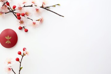 Chinese Spring Flat lay on white background with copy space, happy Chinese New Year