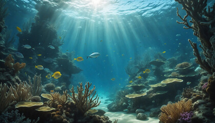 Obraz premium Underwater forest, fantasy scenery, illustration