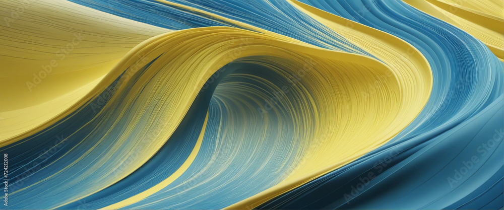 Poster abstract background with smooth waves in blue and yellow tones. waved shaped lines transparent shade
