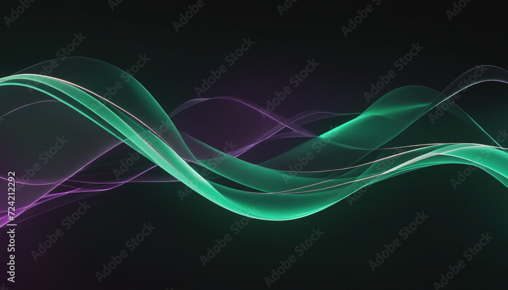 Poster abstract geometric background with flowing lines and waves. modern green and purple shiny wavy lines