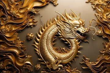Golden dragon. Chinese new year of the dragon 2024.