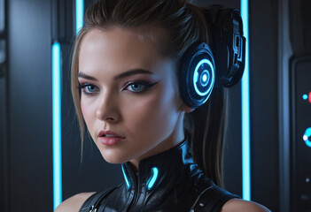 Cyberpunk style portrait of beautiful young woman portrait