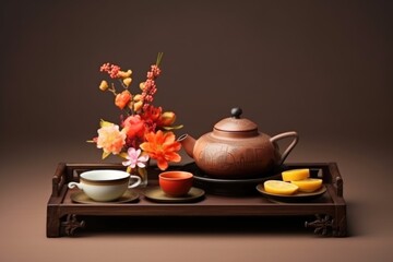 Fototapeta na wymiar Chinese traditional tea set, happy Chinese New Year