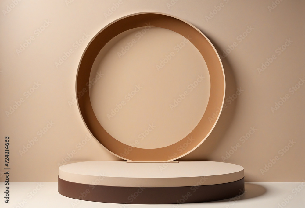 Aufkleber blank round geometric shape podium platform on paper cut abstract minimal geometric shape beige and 