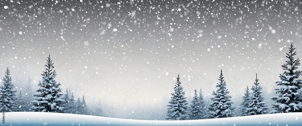 Poster falling snow and christmas trees isolated on transparent background. falling snowflakes background a