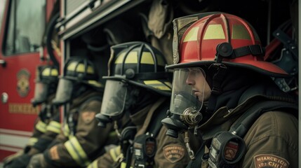 Firemen gear on firetruck