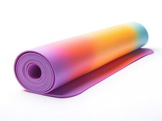 Bright Yoga Mat Rolled Up Fitness Isolated on White Background AI Generated