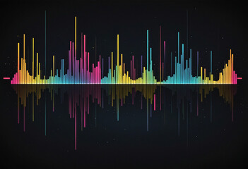 Abstract sound waves. Music equalizer effect. Colorful frequencies on dark background. Created with...