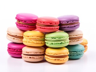 Fototapeta premium Colorful Macarons French Dessert Isolated on White Background AI Generated