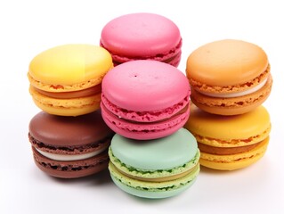 Fototapeta premium Colorful Macarons French Dessert Isolated on White Background AI Generated