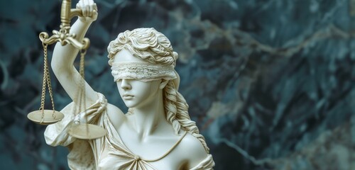 Law and Justice symbols on blurred green background.