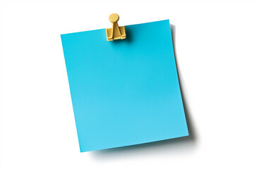 one Blue colored sticky note pinned on a white background, Empty blank note paper stick on white board, pinned Reminder memo isolated on flat wall, Blue color blank sheet paper on white background