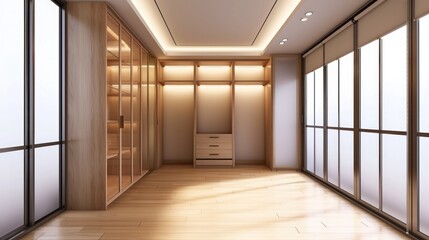 Interior of modern empty wardrobe room