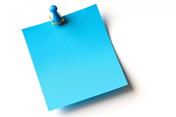 one Blue colored sticky note pinned on a white background, Empty blank note paper stick on white board, pinned Reminder memo isolated on flat wall, Blue color blank sheet paper on white background