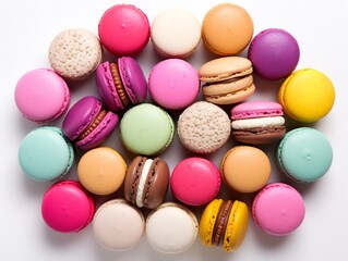 Fototapeta na wymiar Colorful Macarons French Dessert Isolated on White Background AI Generated