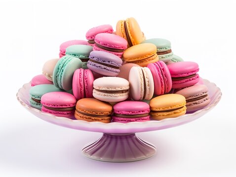 Colorful Macarons French Dessert Isolated on White Background AI Generated