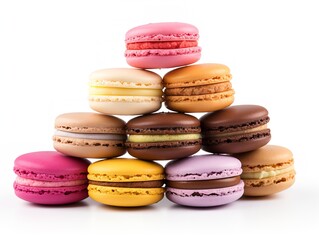 Obraz premium Colorful Macarons French Dessert Isolated on White Background AI Generated