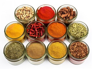 Colorful Spices Variety Cooking Ingredients Isolated on White Background AI Generated