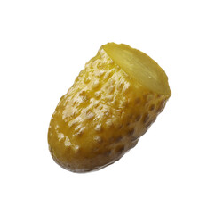 Piece of pickled cucumber isolated on white